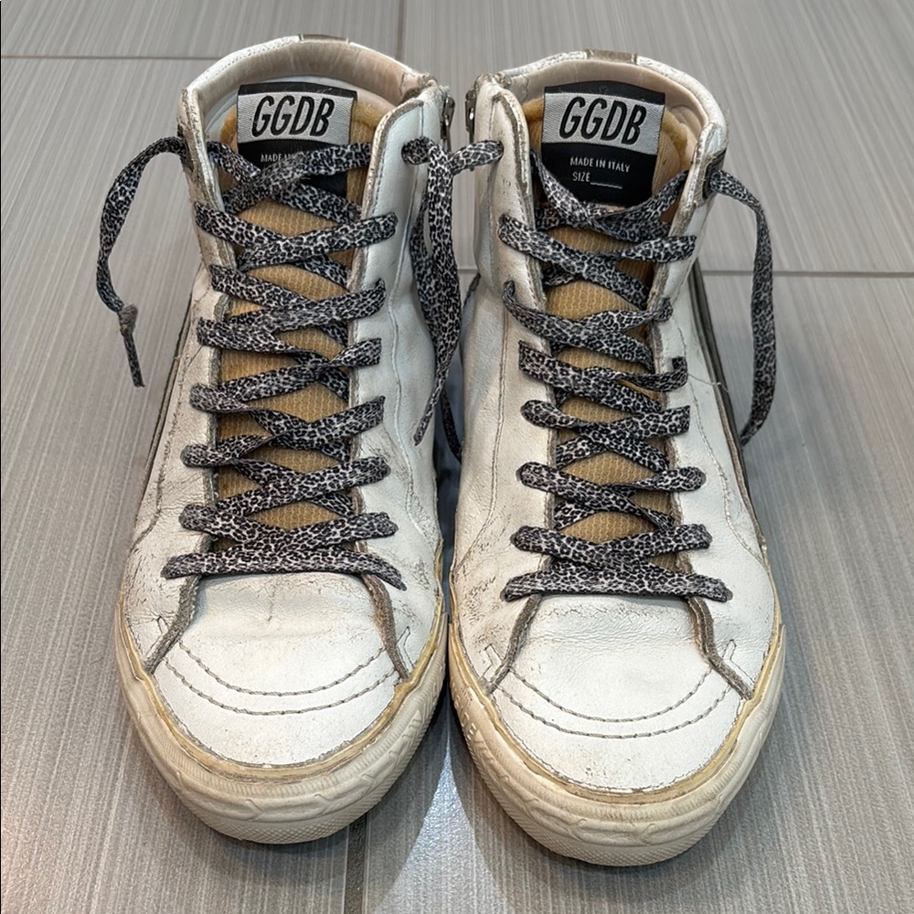 Golden Goose White and Black Leather Athletic Shoes Size 9
